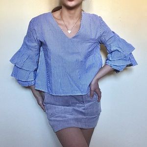 Ruffled Long Sleeves Stripes Blouse